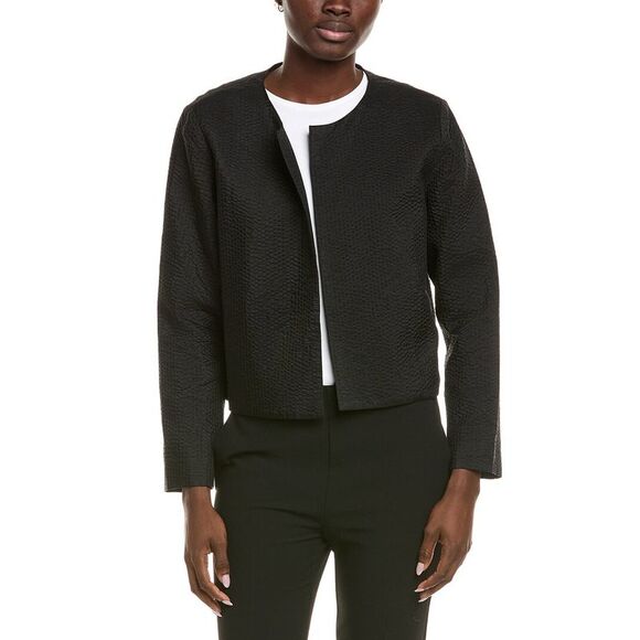 Eileen Fisher WomensRound Neck Silk Jacket Black